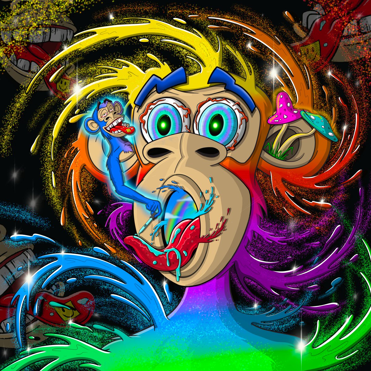 NFTSandMan's tweet image. Soo High Apes #4 is up for auction and in full trip mode. Colors and swirls..oh my. :) Enjoying the original virtual reality lol #AlgorandNFTs #apeshit algoxnft.com/asset/10116738…