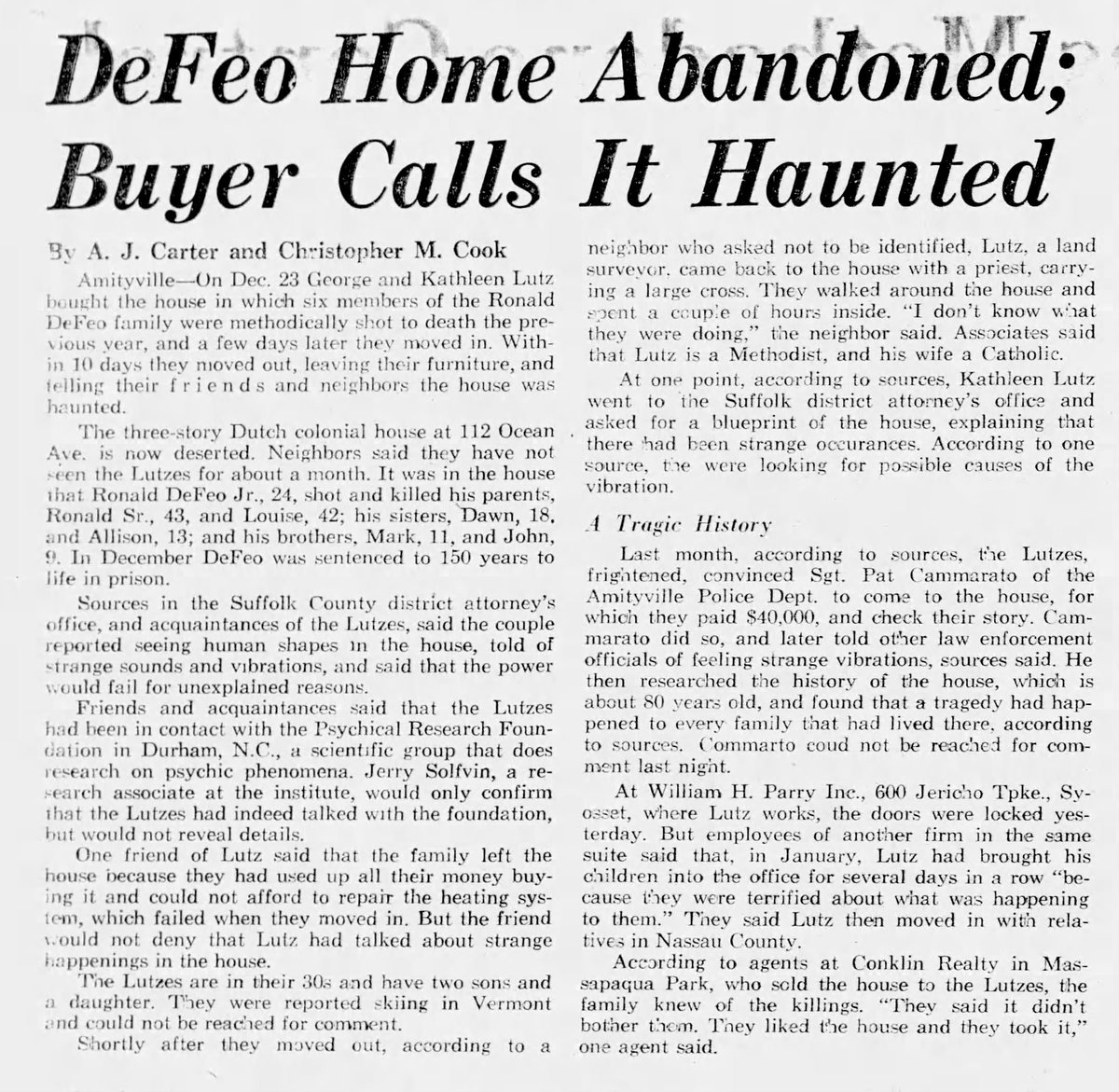 RetroNewsNow on Twitter "On January 14, 1976, the Lutz family fled