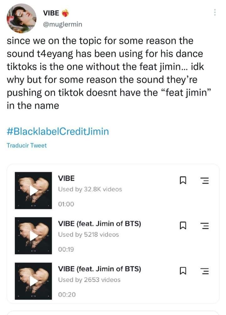 NaneJimin's tweet photo. No es por rebajar al otro artista, pero creo que todos aquí sabemos que VIBE obtuvo el reconcomiendo que tiene gracias a Jimin... 
¡Jimin merece los créditos debidos y sobre todo RESPETO!

BLACKLABEL RESPECT JIMIN
#BlacklabelCreditJimin https://t.co/mEyvem6WKV