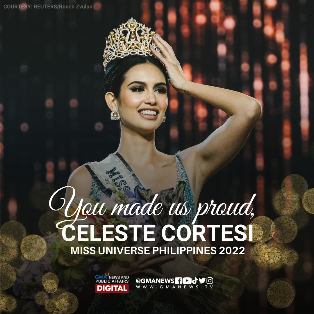 gmanews's tweet image. We are proud of you, Miss Universe Philippines 2022 Celeste Cortesi! ✨
🇵🇭

Celeste Cortesi represented the Philippines in the 71st Miss Universe competition today. However, her journey ended early at the 2022 Miss Universe competition as she was not part of the Top 16.