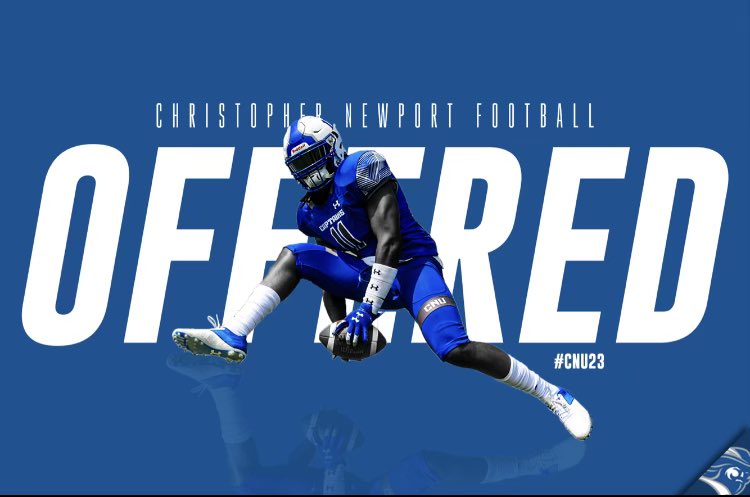 Honored to receive an offer from <a href="/cnu_football/">CNU Football</a>! Thank you @indELIble173 <a href="/coachpcrowley/">Paul Crowley</a> for the opportunity! <a href="/TuscaroraFB/">Tuscarora Football, Leesburg, VA</a> <a href="/CoachT_59/">Jared Toler</a> <a href="/DaveNitta/">Dave Nitta</a>
