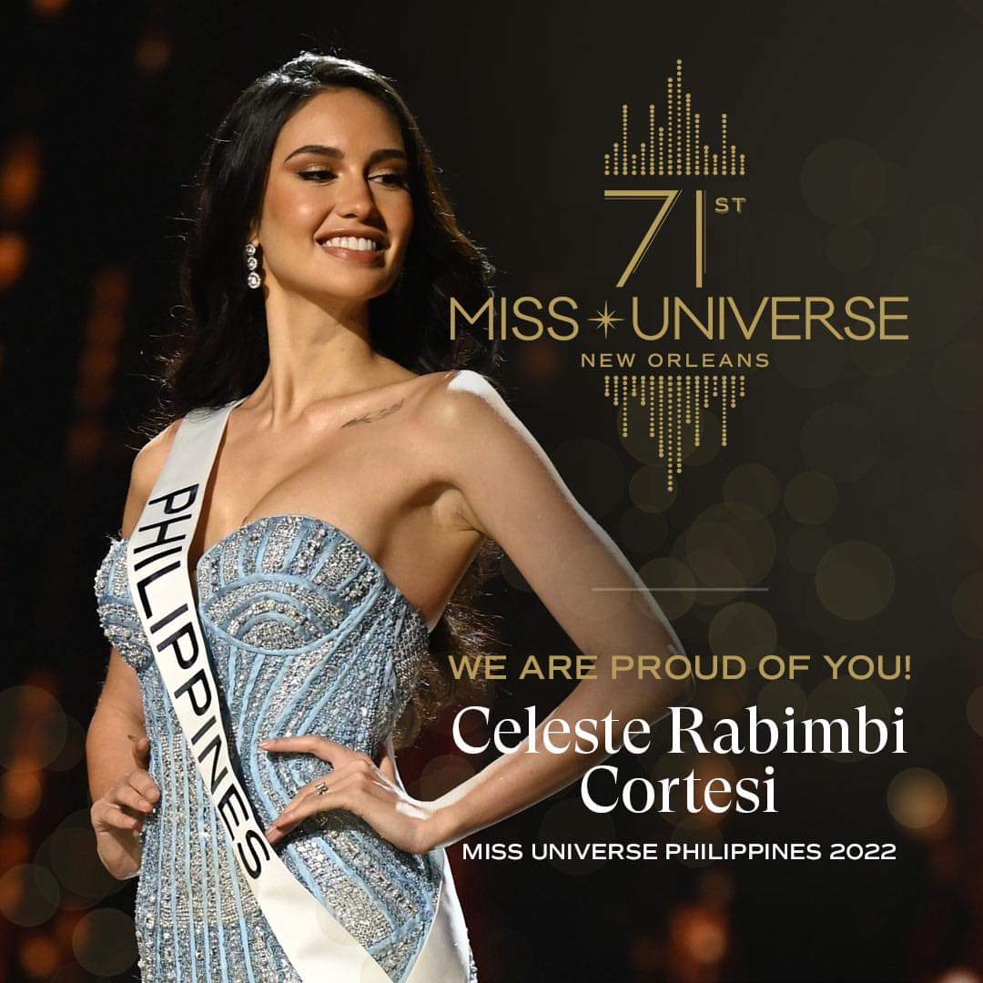 ABSCBN's tweet photo. Thank you for raising our flag, #MissUniverse Philippines, Celeste Cortesi! It’s your heart that ultimately shines through— and for that, we are mighty proud of you! ✨ https://t.co/lXAKdXkrZH
