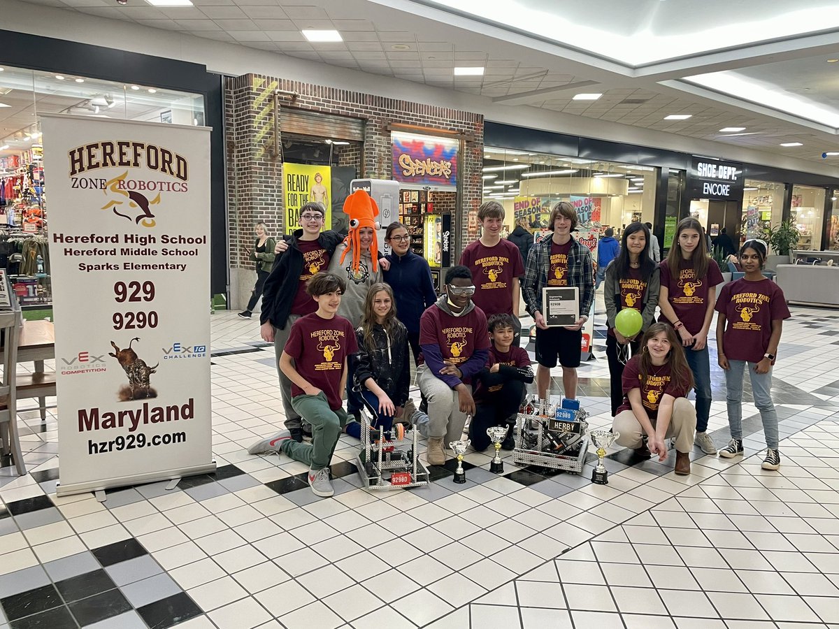 hzr929's tweet photo. Congrats to our HMS robotics teams!  Competing today at the Western MD Tournament at the Valley Mall Hagerstown, 9290B earned the MS Excellence award &amp; Tournament Champion.  9290A was chosen for the Design Award.  Awesome performances by all teams including 9290D   Go Bulls! https://t.co/Id64VGAh8r
