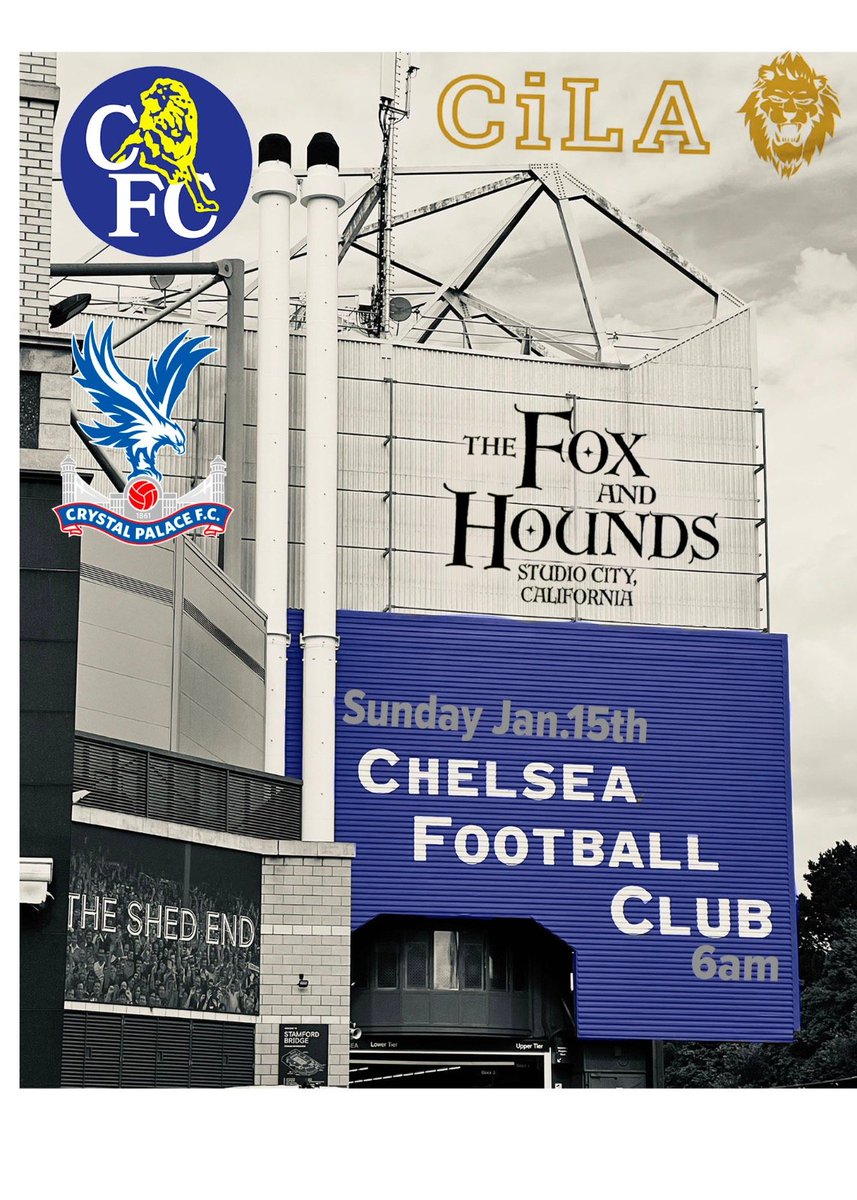 cila1905's tweet photo. Time to end this wild week with a 6am kickoff against Palace. Next week is an even earlier kick off time, so join us tomorrow!
#cila #cfc #cfcla #lablues #chelseafc #studiocity #ktbffh #utc #premierleague #myplmorning https://t.co/N9fbFgm8UY