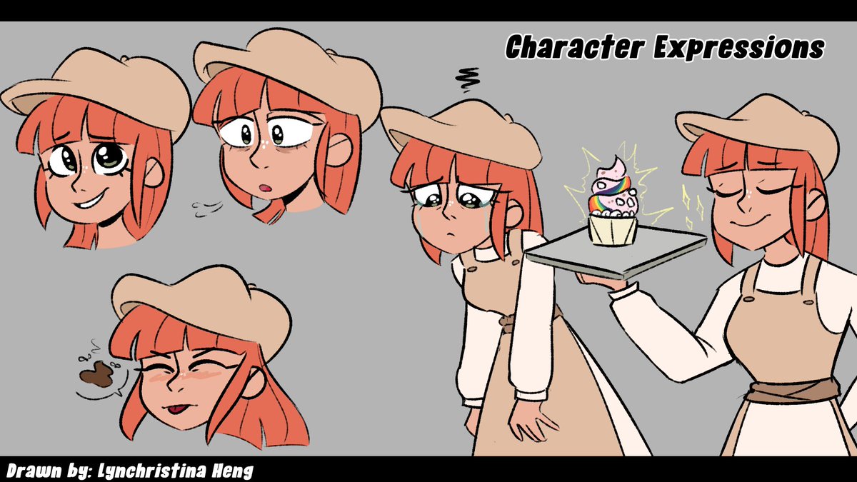 lylydraws_'s tweet photo. Piece of Cake - Concept Art (Characters)
- This was my brainstorm and final product of my concept art for my film for my final during my pre-production animation class. 

#girlsinanimation #conceptart #studentfilm https://t.co/Z9d6YaySSR