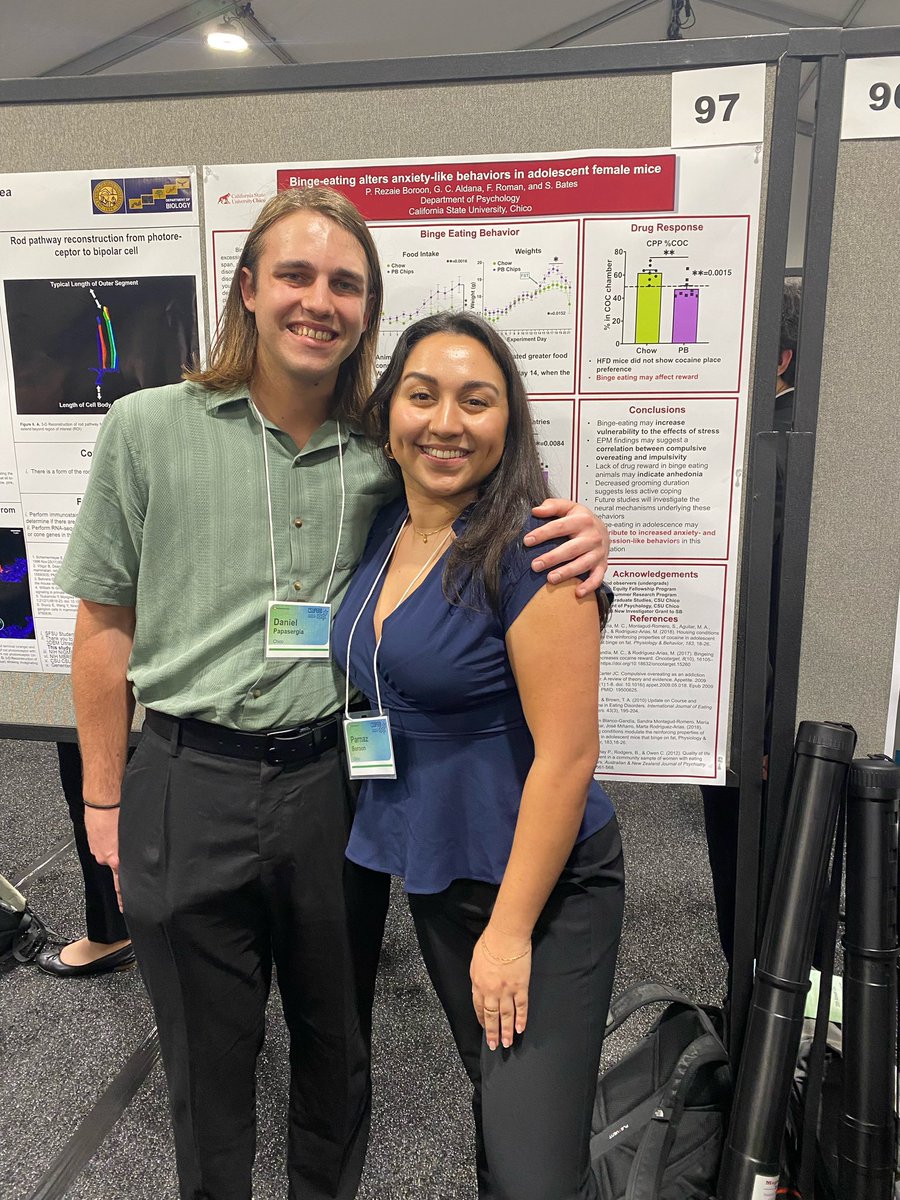parnazboroon's tweet photo. Was a pleasure to present my poster on binge eating at the #CSUPERB Biotechnology Symposium and support my labmate Daniel as well! It was wonderful to meet and connect with so many @calstate researchers! My heart is so full 🥰 https://t.co/D05th8ajne
