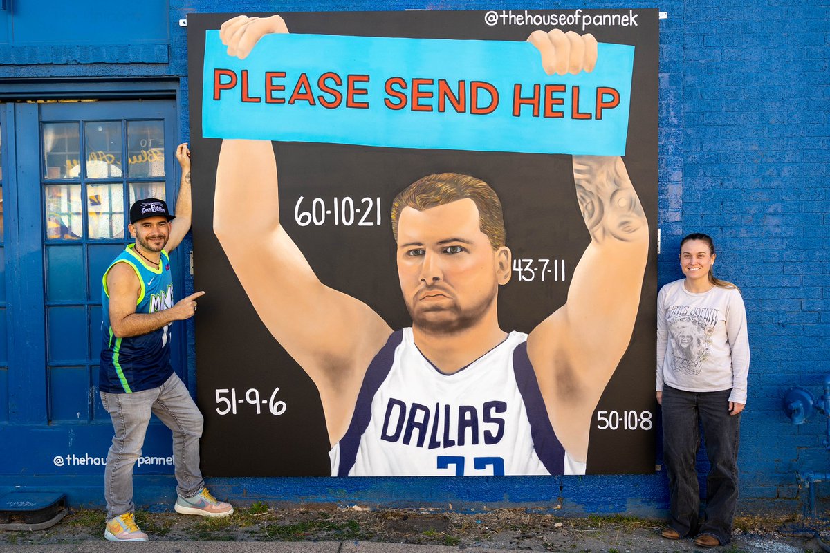 PrestonPannek's tweet photo. @ESPNNBA This is our new Mural in Dallas tx , Deep Ellum at Saint Pete’s dancing marlin. Artist name Preston Pannek, Adrienne pannek . Instagram. @thehouseofpannek 
Photo credit, Andrew Sherman https://t.co/mBh6X8RSVF