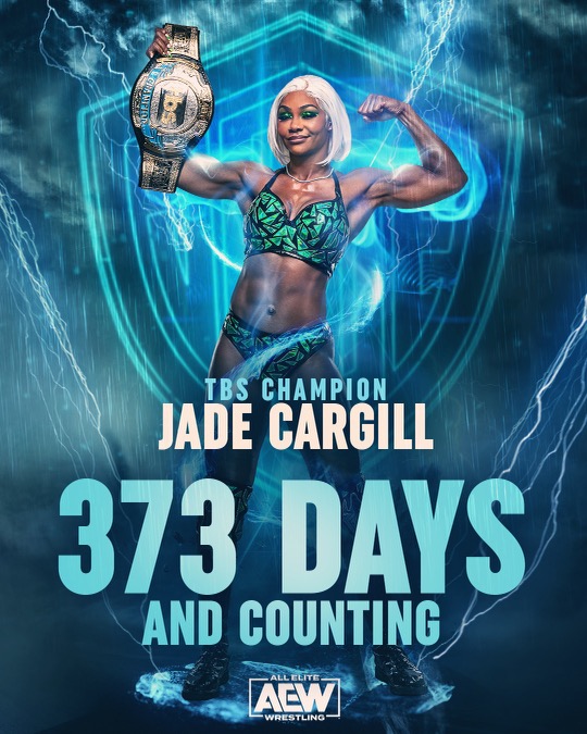 Major Congratulations to TBS Champion @Jade_Cargill she's NOW the Longest Reigning Champion in @AEW History at 373 Days Breaking Hikaru Shida's Record which 372 Days.🔥👇 #ThatBitchShow