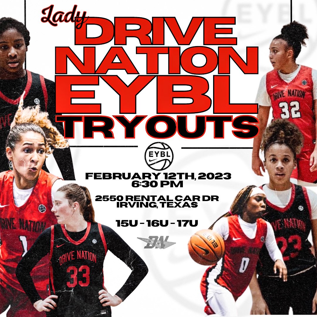 Lady Drive Nation EYBL Tryouts Don't miss your chance to prove yourself as one of the ELITE in DFW!!! Register Today!!! eventbrite.com/e/lady-drive-n… #nike #eybl #drivenation #elite