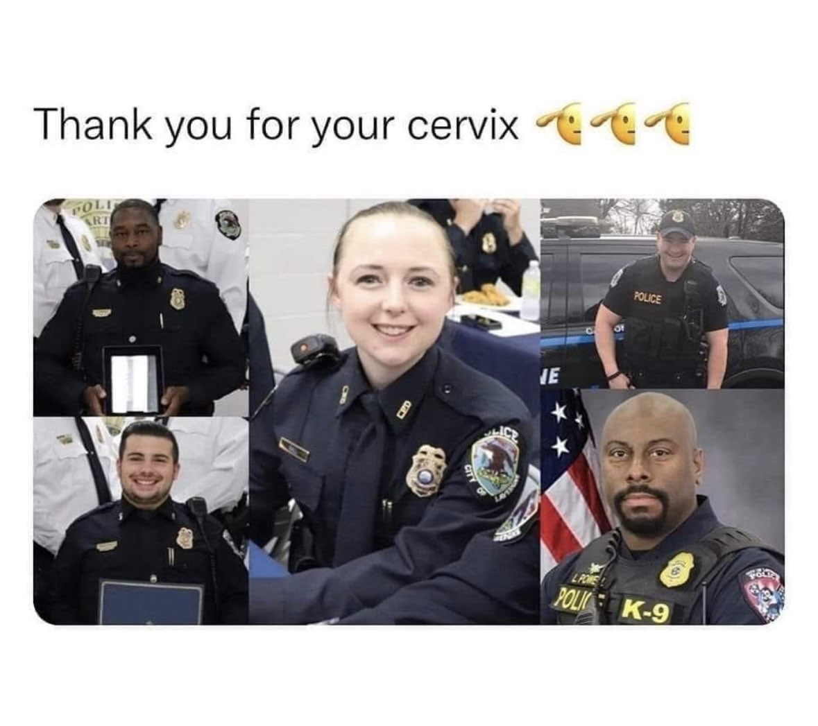 NotRelevantDad's tweet photo. The memes going around on the Officer  who conducted several team building exercises in the sexual nature are just hilarious 😂 #PoliceTrain #Police #Thankyouforyourcervix #jokes #memes #wow https://t.co/WMQ4tLArDI