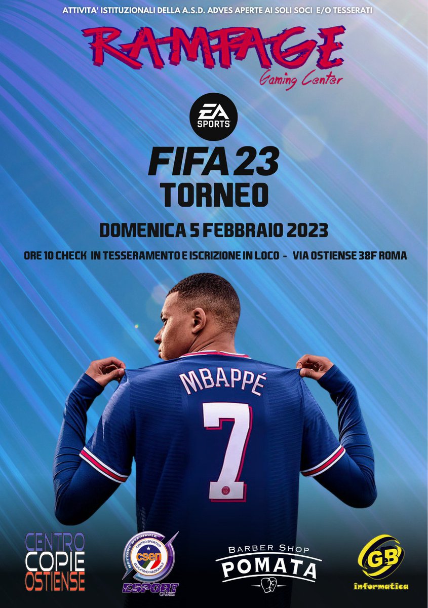 EMME_GAMING_'s tweet photo. #News
Non perdetevi il torneo su #Fifa23 il 5 febbraio (check in ore 10) a #Roma organizzato dagli amici di #RampageGamingCenter Via Ostiense 38F
In collaborazione con #CentroCopieOstiense #GeBInformatica #Pomatabarbershop
Info e regolamento in dm
#Esports #LAN #eventi #tornei https://t.co/xIsH6PTsGm