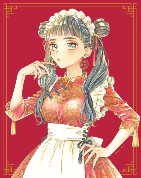 中華メイドさん#透明水彩 