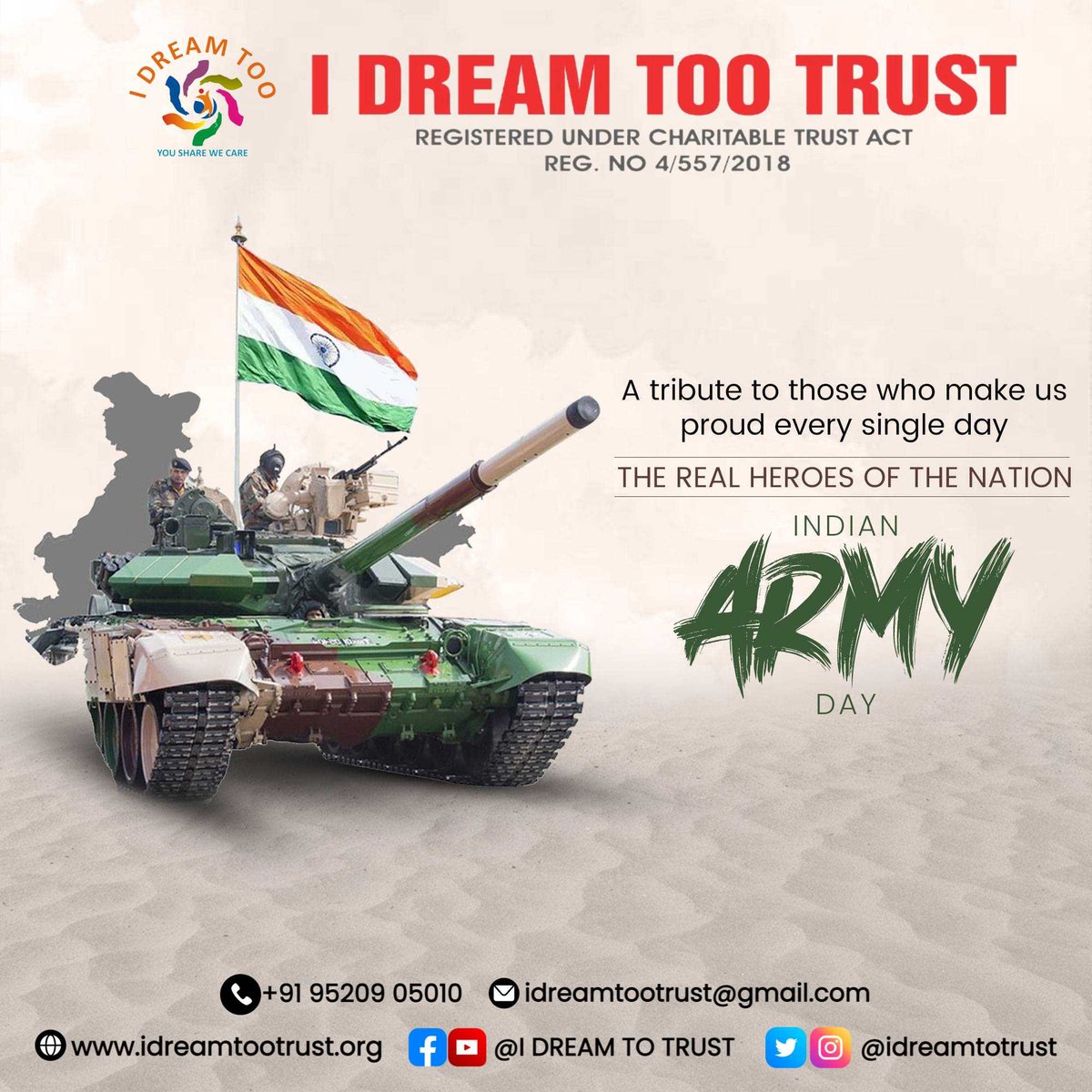 IDreamTooTrust1's tweet photo. Honoring those who serve, remembering those who have fallen, and always grateful for the sacrifices of our brave soldiers on Army Day. 🇮🇳🙏 #respectforarmy #ArmyDay2023 #IndianArmy #idreamtootrust #yousharewecare https://t.co/tvVzlXHNK1
