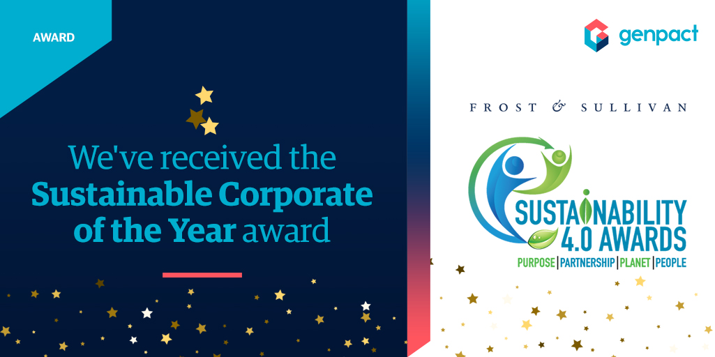 At Genpact, sustainability is at the core of our ethos and culture. Our employees work relentlessly to create a world that works better for people. We are honored to have these efforts recognized by <a href="/FrostSullivanIN/">Frost & Sullivan India</a> and <a href="/teriin/">TERI</a> and awarded “Sustainable Corporate of the Year.”