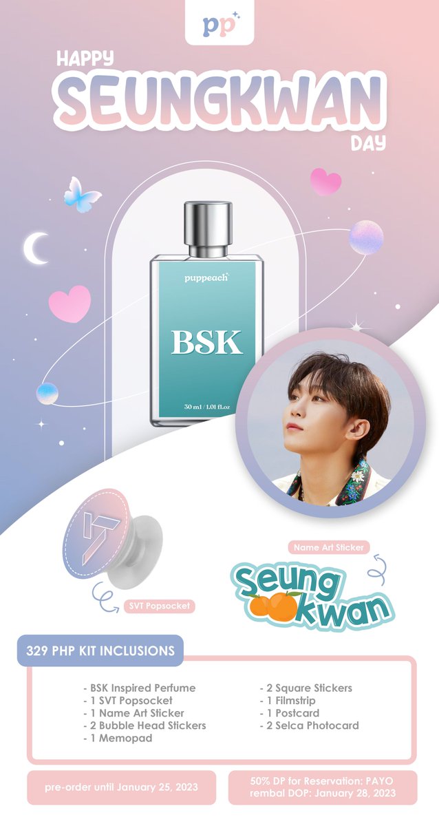 📢 WTS LFB PH #PuppeachCollection

Our 1st release is now open for pre-order!❤️
Exclusive for Carats and Boosadan 💎

🍊SEUNGKWAN BIRTHDAY KIT🍊

🏷️ 329 PHP
MOP: GCash
MOD: jnt / sco available soon

📌 See photo for details and inclusions

💌 DM to order 

#PuppeachPH 
#Seventeen