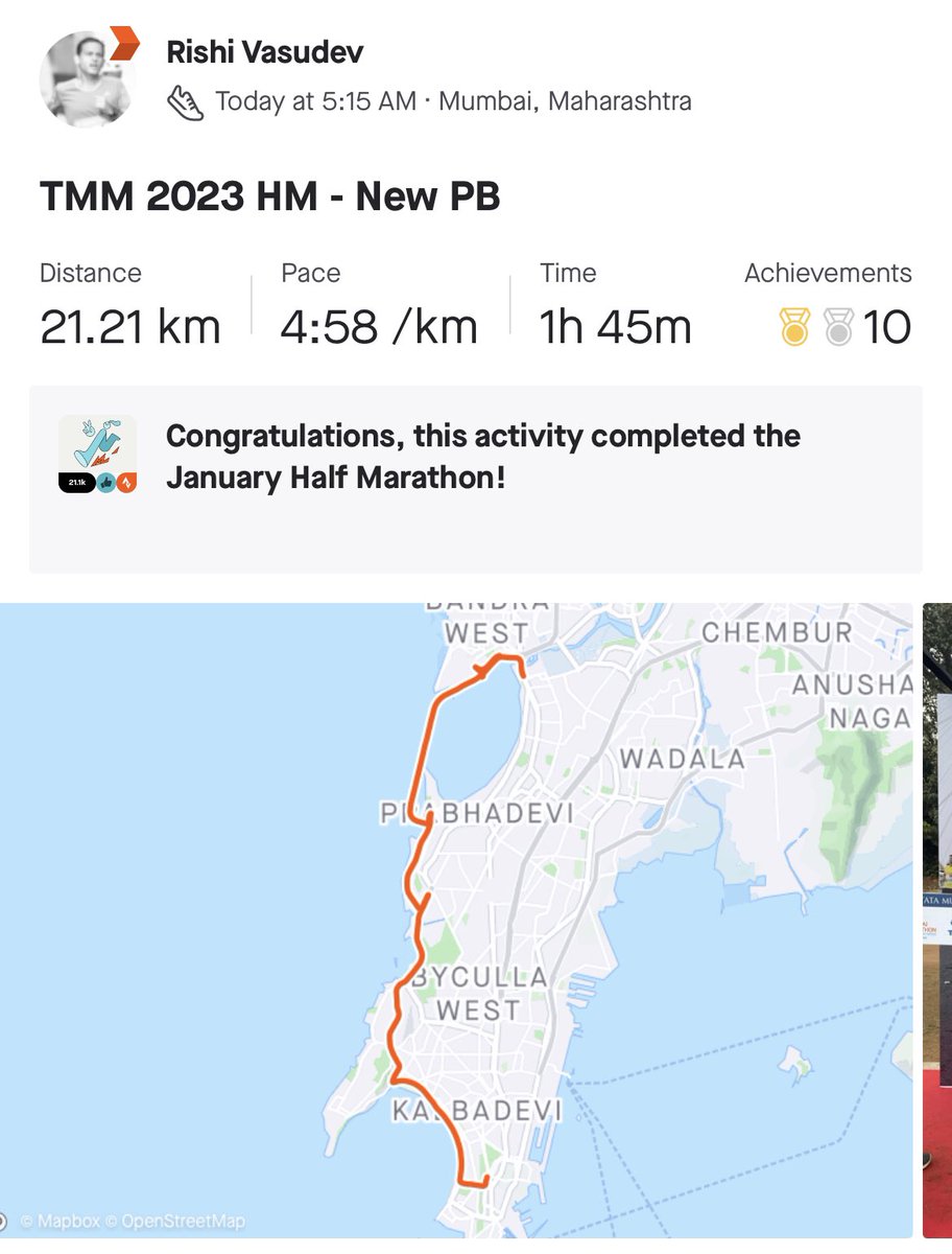 New PB at <a href="/tmm2023/">tmm20</a> 1:45:13 (official timing) for Half Marathon #MumbaiMarathon2023