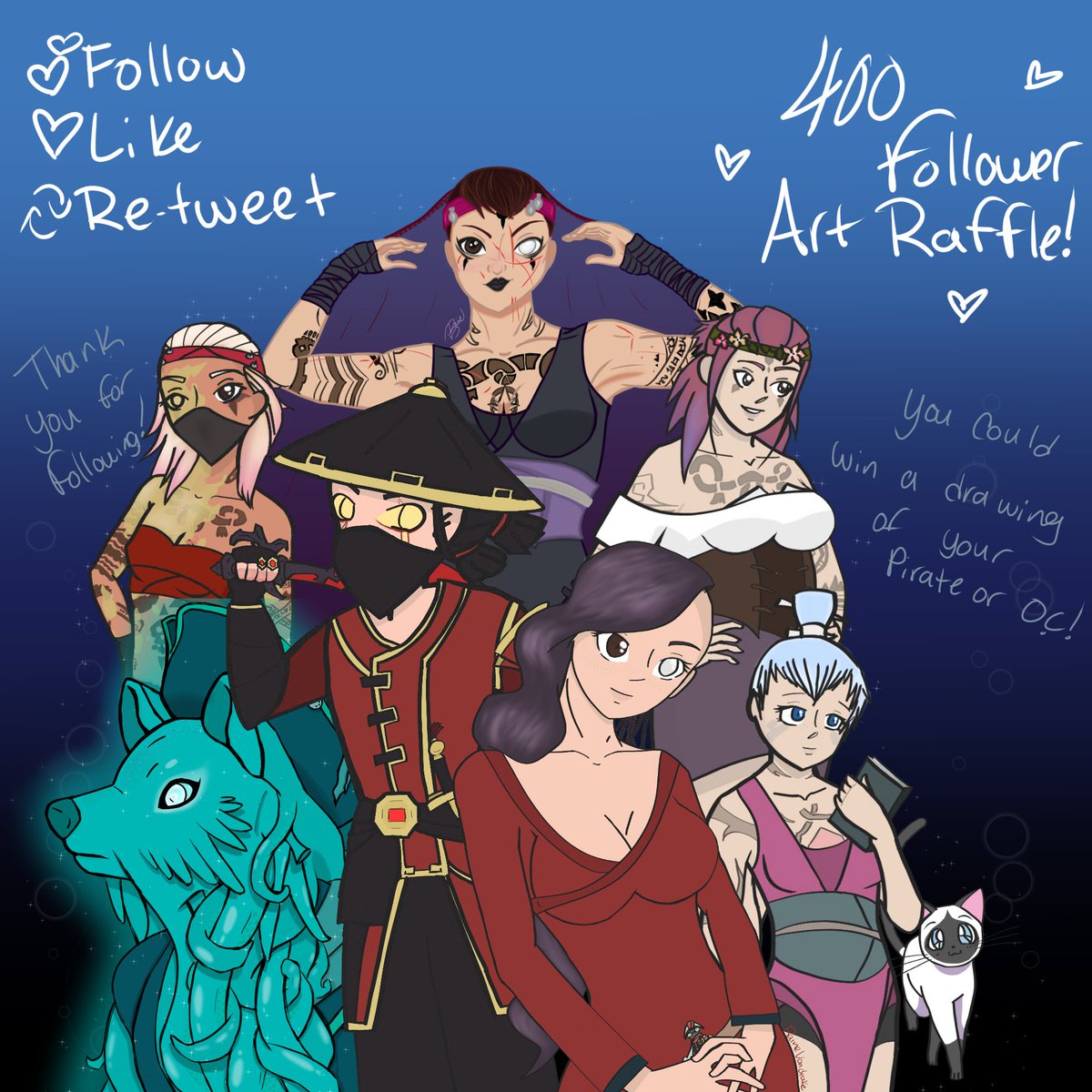 xLadyRaine's tweet photo. I'm doing a giveaway for my followers! You could win a drawing of your OC or pirate or whomever you choose. 
I will only be choosing one random winner, but I will do more art raffles in the future. For any questions DM me.

To enter:
-Follow
-Like
-Retweet

Ends 1/18/23 12PM EST https://t.co/N5PeIGyUX5