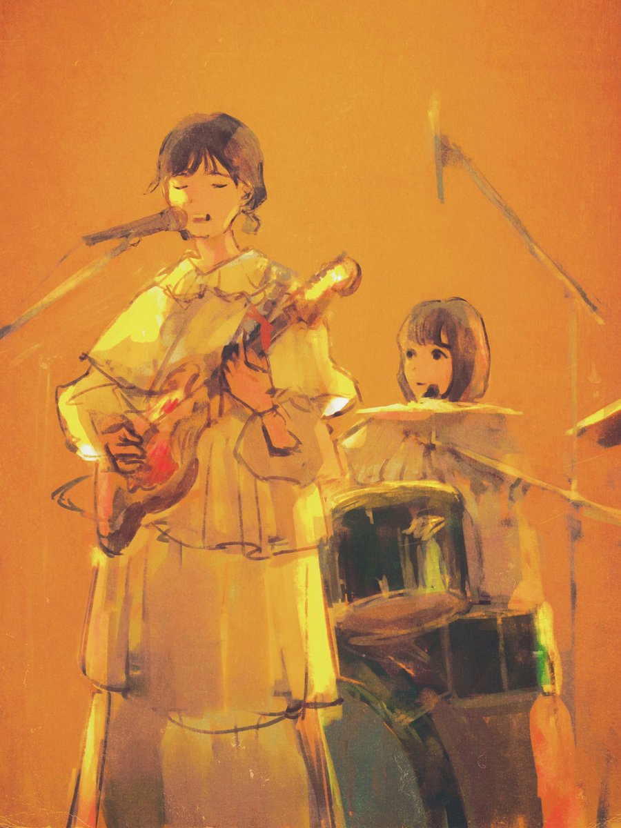 instrument 2girls multiple girls music drum playing instrument closed eyes  illustration images