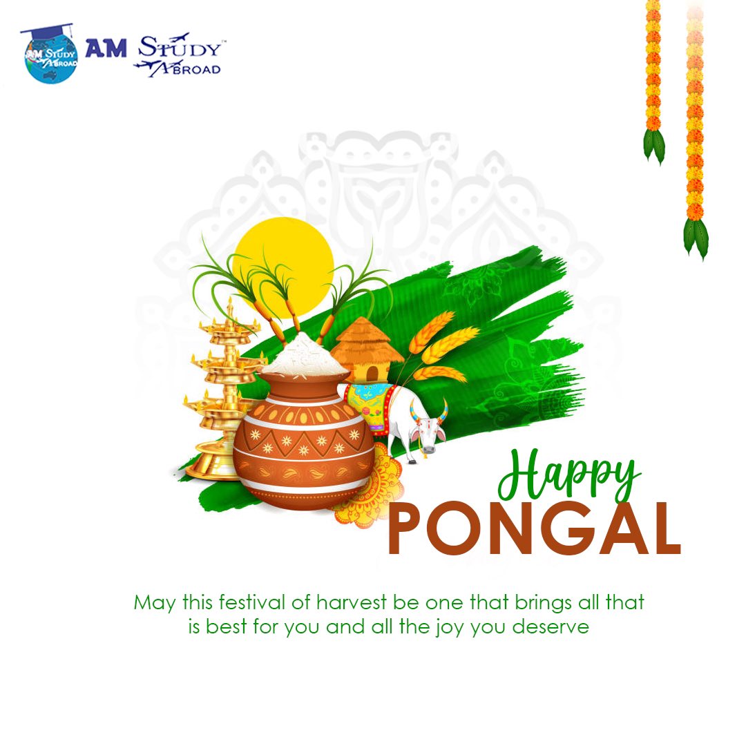 AMStudyAbroad's tweet photo. “We pray that this festival may be the start of your brighter days
Filled with happiness, good luck and prosperity. Happy Pongal!”

#pongal #festival #happypongal #makarsankranti #pongalcelebration #india #pongalfestival #pongalwishes #celebration #AmStudyAbroad https://t.co/BqTHKfJPIH
