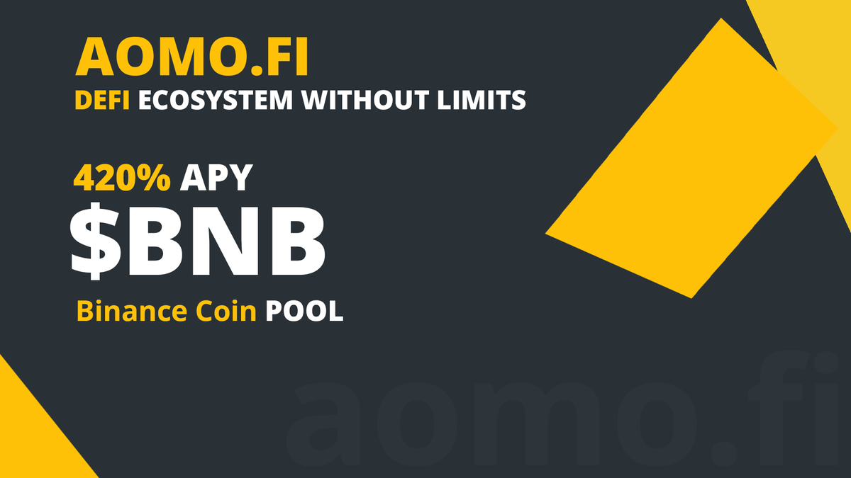 aomofinance's tweet photo. 🔥#BinanceCoin Pool now over the 420% APY🔥

Hold #BNB and earn more with #AOMO platform 💪
👉 https://t.co/KfxT8OjZRV

#DeFi #BSC #farming #crypto #nft #yearn #farm #apy #Binance #pancakeswap  #blockchain #bitcoin #ethereum https://t.co/Ynej6HQbQX
