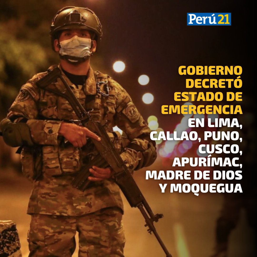 peru21noticias's tweet photo. #LOÚLTIMO

🚨Medida rige por 30 días a partir del 15 de enero y encarga a la Policía Nacional del Perú el control del orden interno con el apoyo de las Fuerzas Armadas.

https://t.co/bsB7u1N0Vg https://t.co/BiPNeQ8MrP
