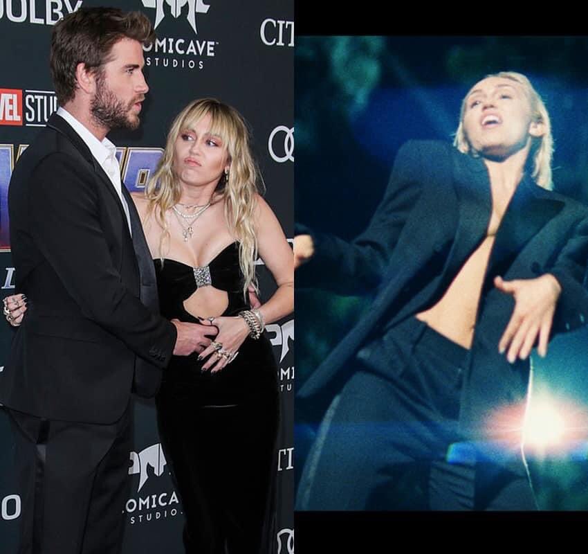 HannahMposting's tweet photo. Miley usó en el video de “Flowers” el mismo traje que uso Liam en la premier de Avengers donde el le dijo a ella que se comportará. https://t.co/iujxVVgQWg