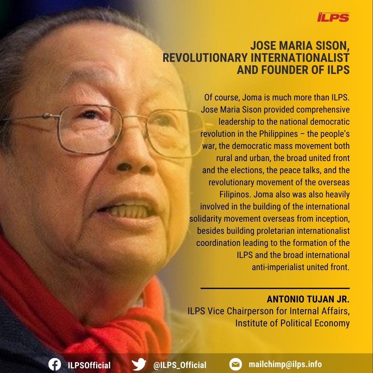 ILPS_Official's tweet photo. JOSE MARIA SISON, REVOLUTIONARY INTERNATIONALIST AND FOUNDER OF ILPS 

Read more: https://t.co/lO75Oa6X6d https://t.co/rnyPGD24hE