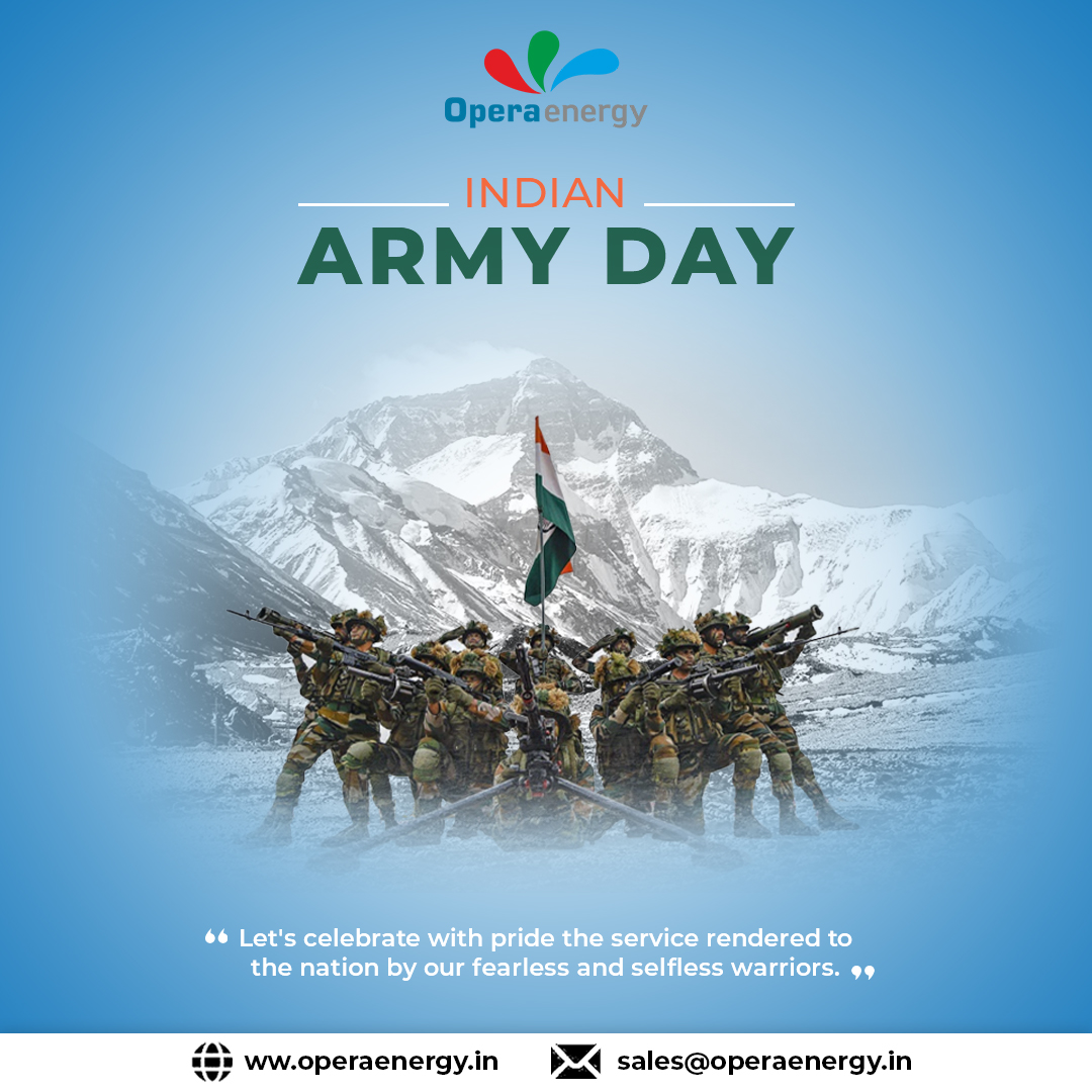 EnergyOpera's tweet photo. Let us celebrate Indian Army Day by saluting all the army men for their bravery, dedication, and patriotism. 

Happy Army Day from the entire team of Opera Energy to everyone!

#renewableenergy #solarenergy #solar #solarpower #greenenergy #cleanenergy #energy #solarpanels https://t.co/FjEkMgNB6U