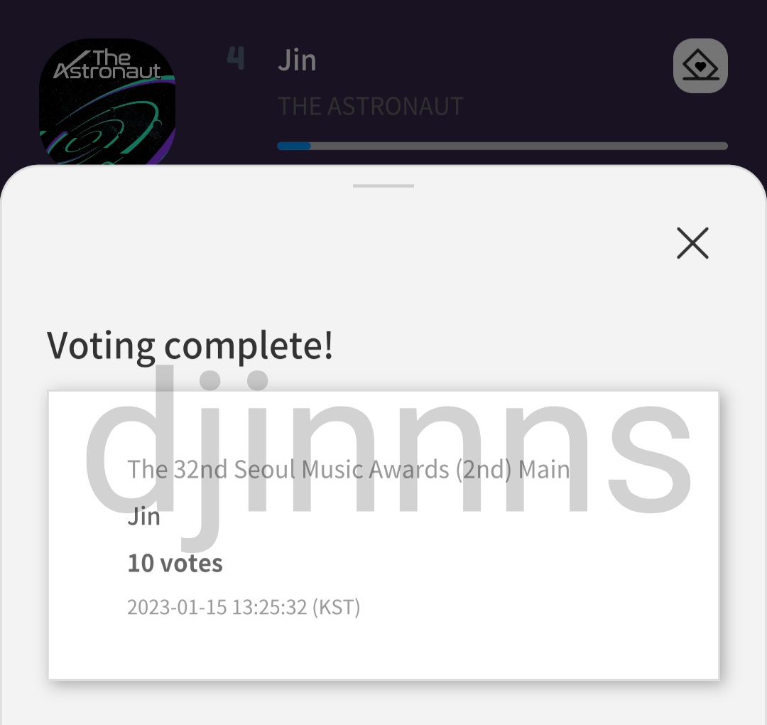 Drop your votes as early as now! 🚨

FINAL MASS VOTING FOR JIN 
#VoteJinOnSMANow