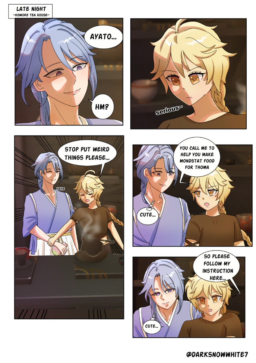 Darksnowwhite7's tweet photo. Happy late birthday thoma!!
Ayato ask traveler to making a mondstat food for thoma birthday, but...😶😶
P.s: Even is for thoma birthday but there is no thoma in this, forgive me🌝
#ayatoaether #aetherharem #ayatoxaether #ayatother https://t.co/Ll1Pmx8Pcr