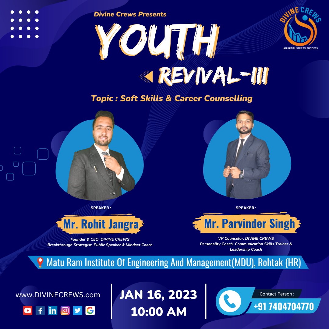 Youth Revival-III

Video Will Be Uploaded On Our Official Youtube Channel After The Seminar
Stay Tunned!!

DIVINECREWS.com

#divinecrews #thedivinecrews #youthrevival3 #youthevent #yt3
