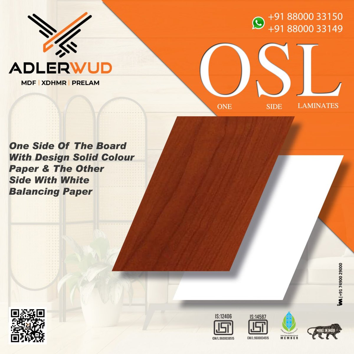 ibais_wooden's tweet photo. ADLERWUD®🦅
Manufacturers of
Interior & Exterior MDF
CARB E0 & XDHMR®
Pre-Laminated Boards
ADLER WOOD INDIA PVT. LTD.
For enquiry via WhatsApp click:
https://t.co/7mJdCz4kPU
Marketing & Sales Head-
+91-88000-33149
Gunjan Verma
#mdf #hdf #prelam #xdhmr #laminates
.
@adlerwud https://t.co/57keHQwVxE