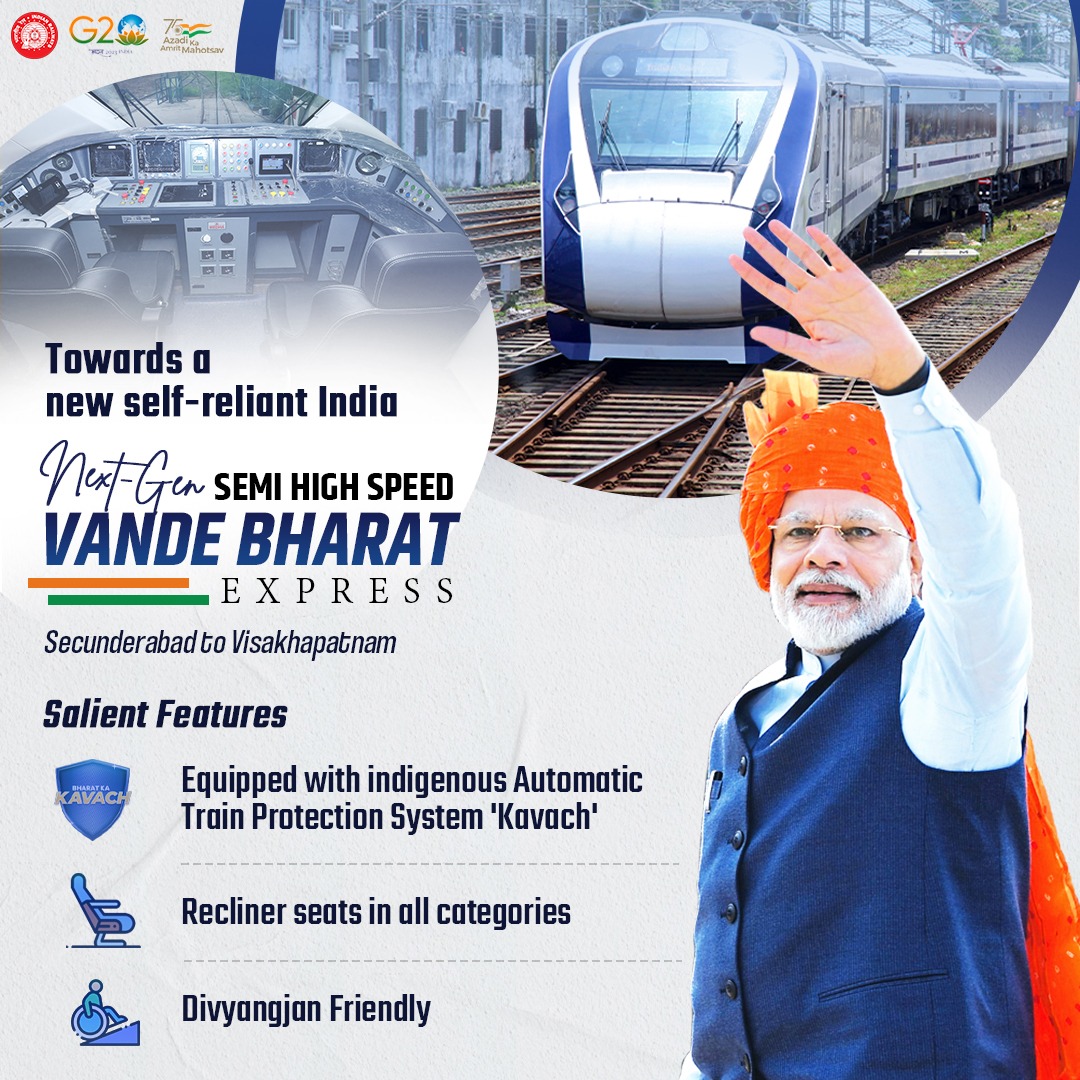 drm_lmg_nfr's tweet photo. Hon'ble Prime Minister to flag off Vande Bharat Express between Secunderabad and Visakhapatnam from Secunderabad Railway Station through Video Conferencing. #VandeBharat
#RailInfra4Telangana
#RailInfra4AndhraPradesh
#RailNf
#RailMinIndia https://t.co/KRJBChtP01