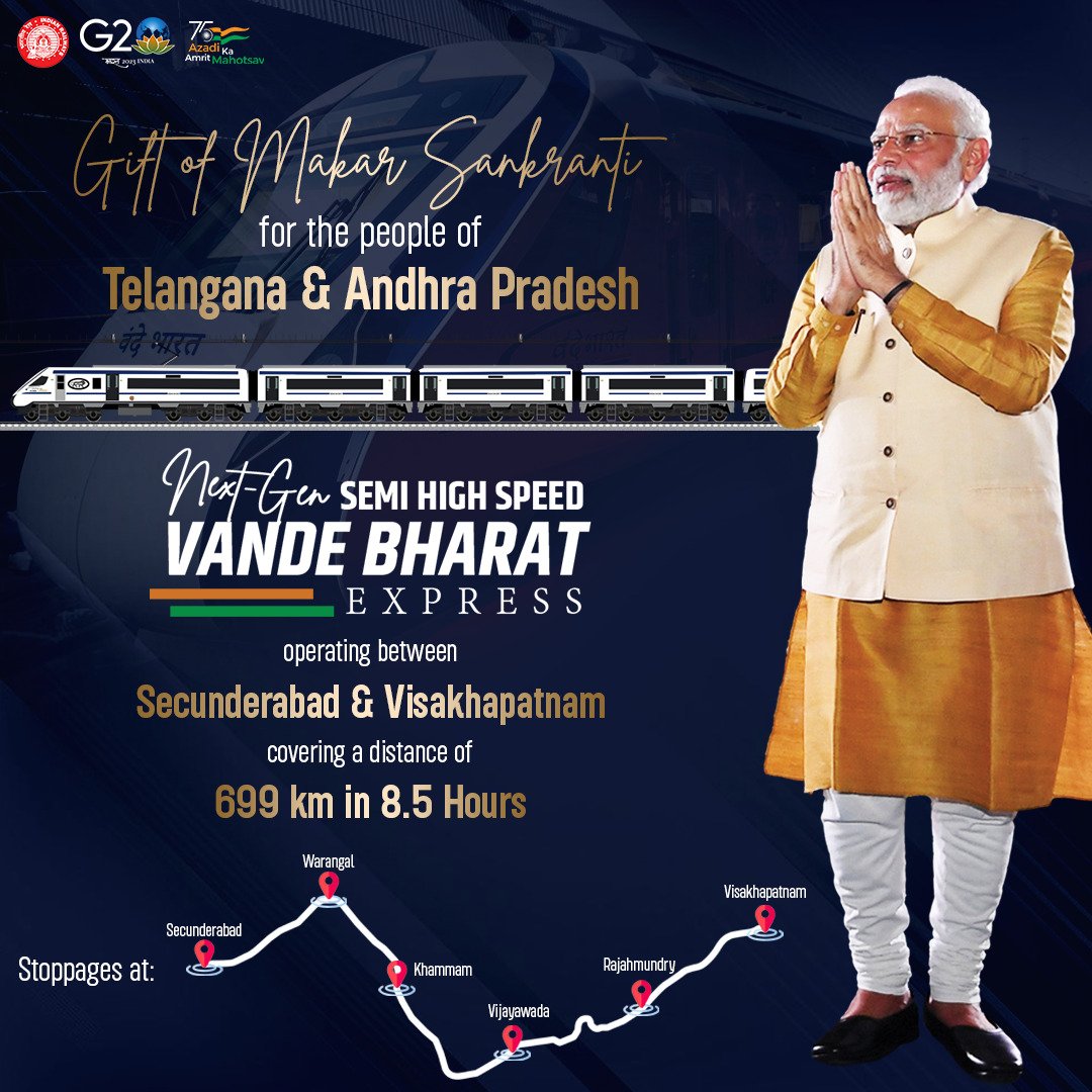 drm_lmg_nfr's tweet photo. Hon'ble Prime Minister to flag off Vande Bharat Express between Secunderabad and Visakhapatnam from Secunderabad Railway Station through Video Conferencing. #VandeBharat
#RailInfra4Telangana
#RailInfra4AndhraPradesh
#RailNf
#RailMinIndia https://t.co/KRJBChtP01