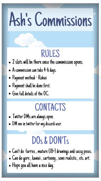 AshSizzy's tweet photo. MY COMMISSION SHEET 😌
been waiting for it and finally out :) check it out and dm me if you'd like to commission #commstwt #Commission #commissionsopen #art #digitalart #artmoots https://t.co/SxsE5ualeX