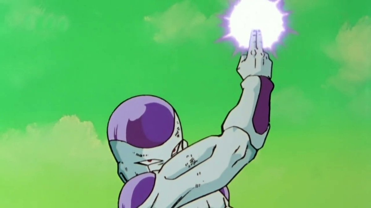 PowerfulTyrant's tweet photo. @SoaringDefender -- the other foot. Hands moving to his side as he stood back up straight. Right hand raising, fingers outstretched. A faint purple glow hovering on the tip of Frieza's fingers. Swiping his arm at the air between the two. A wave of purple energy abruptly materializing before -- https://t.co/thmzKTMukI