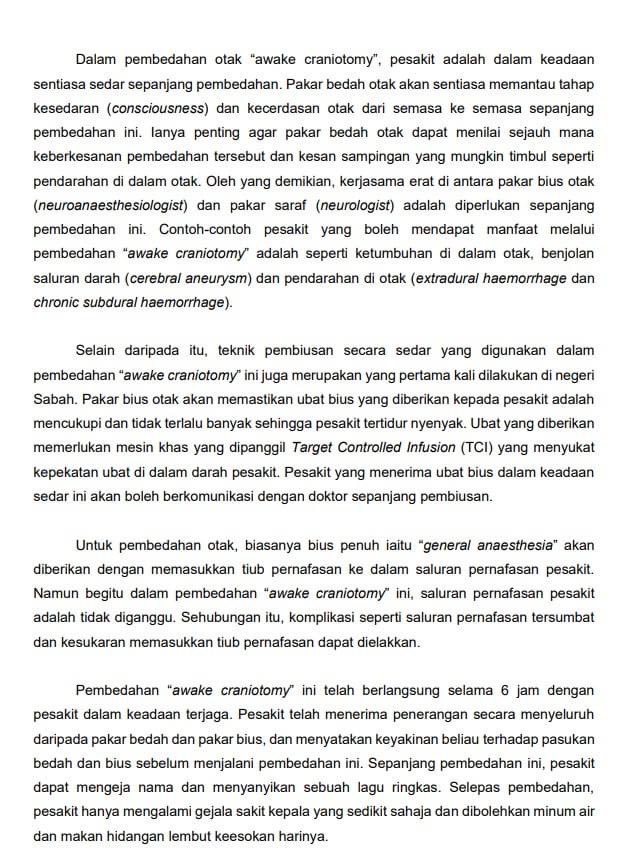 JapenSabah's tweet photo. KENYATAAN MEDIA 
15 JANUARI 2023

PEMBEDAHAN OTAK KE ATAS PESAKIT DALAM KEADAAN SEDAR
PERTAMA BERJAYA DILAKUKAN DI SABAH

Sumber : Jabatan Kesihatan Negeri Sabah

#JaPenSabah #KKcity #SabahInfo https://t.co/mL40B0GWs6