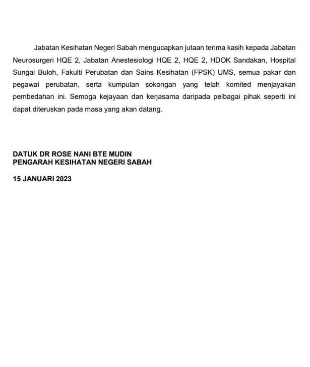 JapenSabah's tweet photo. KENYATAAN MEDIA 
15 JANUARI 2023

PEMBEDAHAN OTAK KE ATAS PESAKIT DALAM KEADAAN SEDAR
PERTAMA BERJAYA DILAKUKAN DI SABAH

Sumber : Jabatan Kesihatan Negeri Sabah

#JaPenSabah #KKcity #SabahInfo https://t.co/mL40B0GWs6