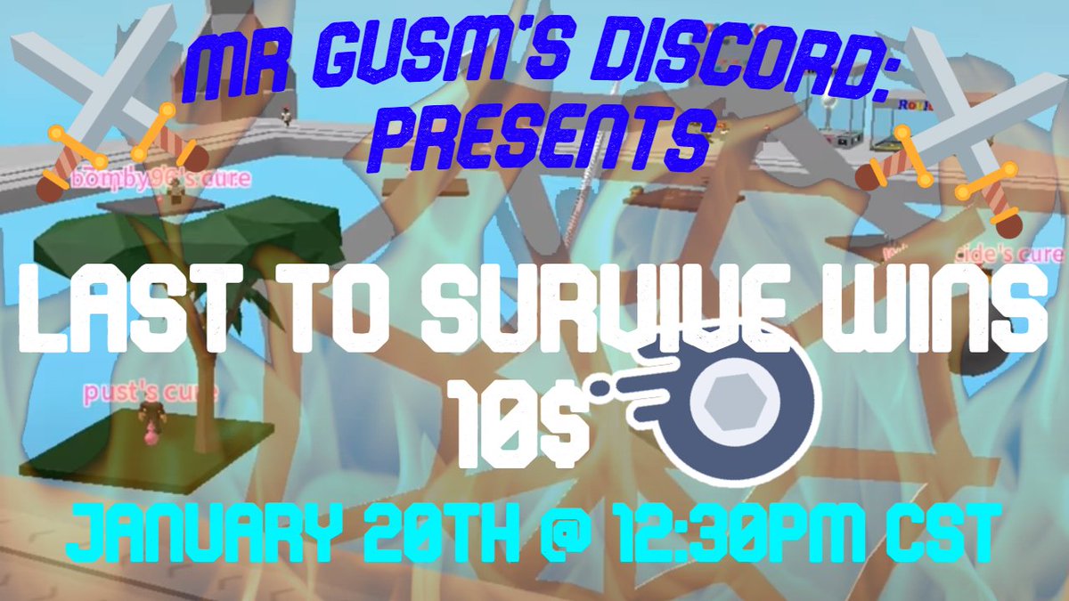 MrGVSMDiscord's tweet photo. 🎉It's been awhile hasn't it? It's time for a new event!
📆This event will take place on 01/20/2023 @ 12:30PM CST

🥁THE EVENT IS: The last person standing once the round ends WINS $10 NITRO Banner/ Prize Provided by: @MrGVSM 

Join Events server➡️https://t.co/oXRTQ3tTZW https://t.co/k1C9m8GMES