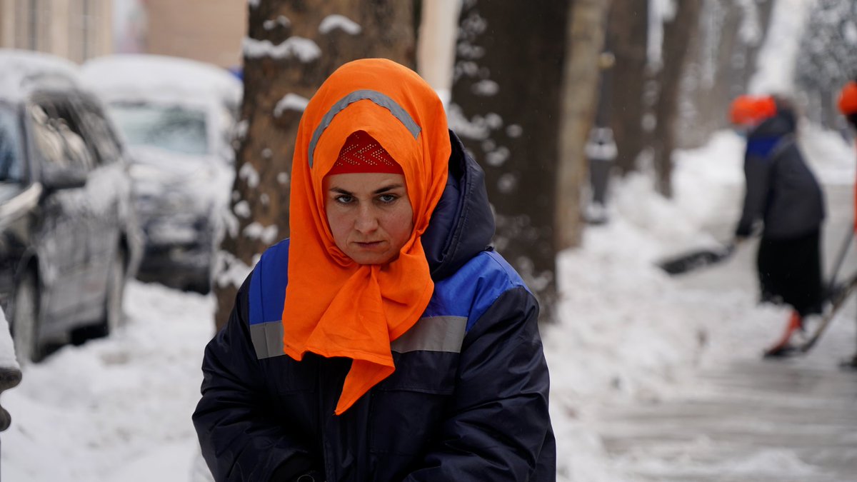 NigoraFazliddin's tweet photo. Beautiful #utility workers of #Dushanbe #Tajikistan shovel away snow from the #sidewalks and the #highways. 80% of this sector is women aged between 40 -65 and even older. Aren’t they beautiful? https://t.co/x4ujKU06yw