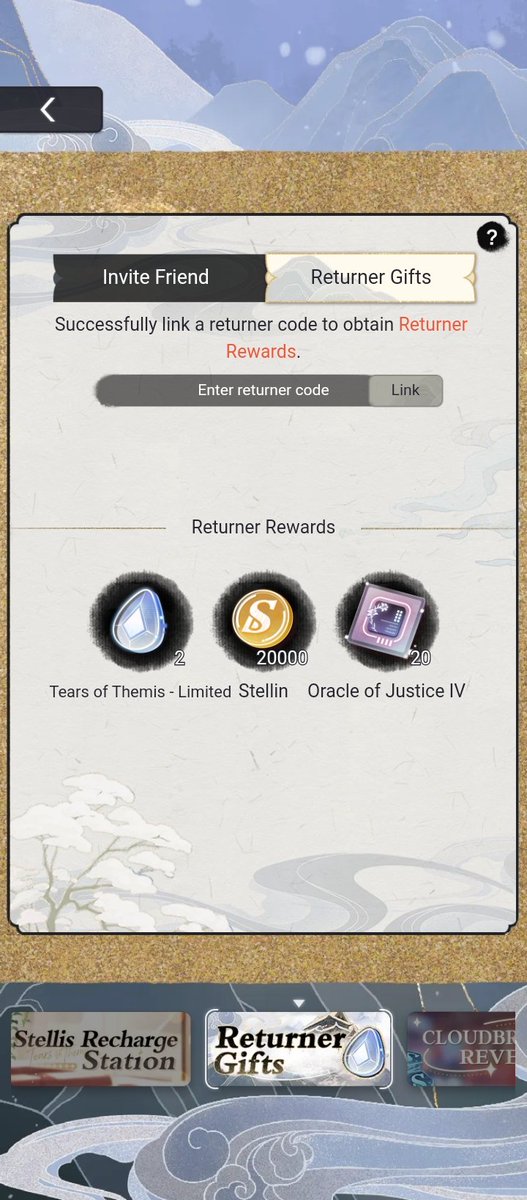 Ntflixo's tweet image. [ Tears Of Themis ] hi feel free to add my returner code, you&apos;ll get reward after add returner code.

WDAWHQK26N

#TearsOfThemis  #returnercode