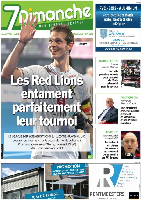 Hockeybelgium's tweet image. Premier match de Coupe du monde et première Une pour @BELRedLions #Hockeybe #HWC2023 #7Dimanche