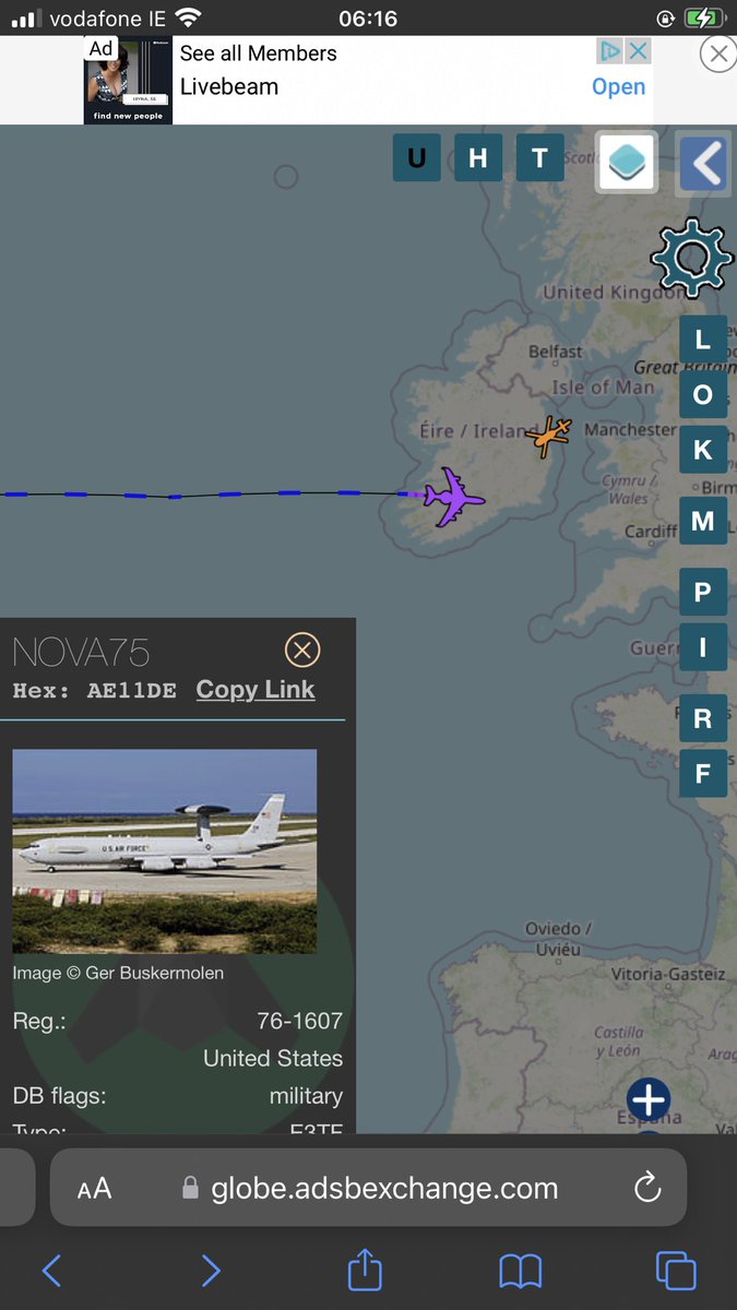 E-3G SENTRY taking a direct path over Ireland #avgeek #Ireland #flightradar #boeing #militaryflight