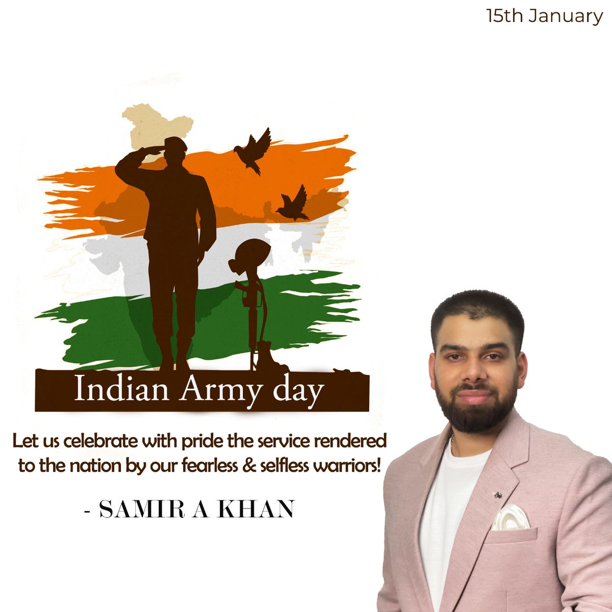 Samir1497's tweet photo. Let us come celebrate and honour the pride of our nation - the Indian Army. We are safe because of them. Happy Army Day!

#indianarmyday #armyday #indianarmy https://t.co/Wi4oQJAZWL