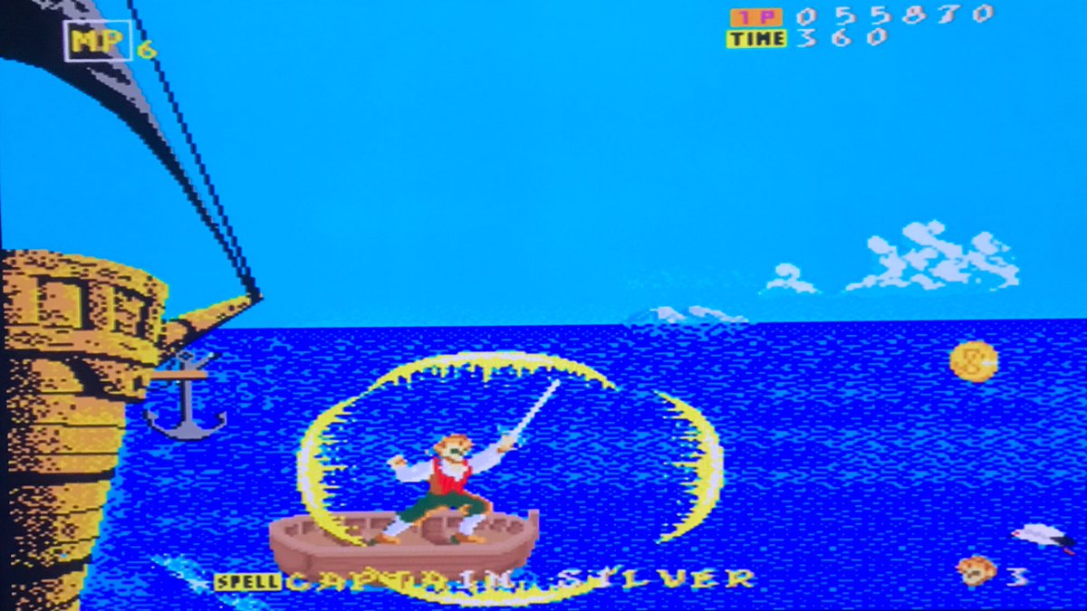 sekiro_51's tweet photo. キャプテンシルバー2面ボス🏴‍☠️マークⅢ版と同じくキャプテンカッパード氏?🤔階段下から安全に倒して3面へ🛶再び小船に乗って島を目指す🏝妖精を取り続けると4方向に衝撃波が出るので後ろも安心🧚‍♀️但し海賊は耐久力があって何回も当てないと倒せない☠️投げナイフや銃に注意💥
 #CaptainSilver  #DataEast https://t.co/5VoaBHjQVz