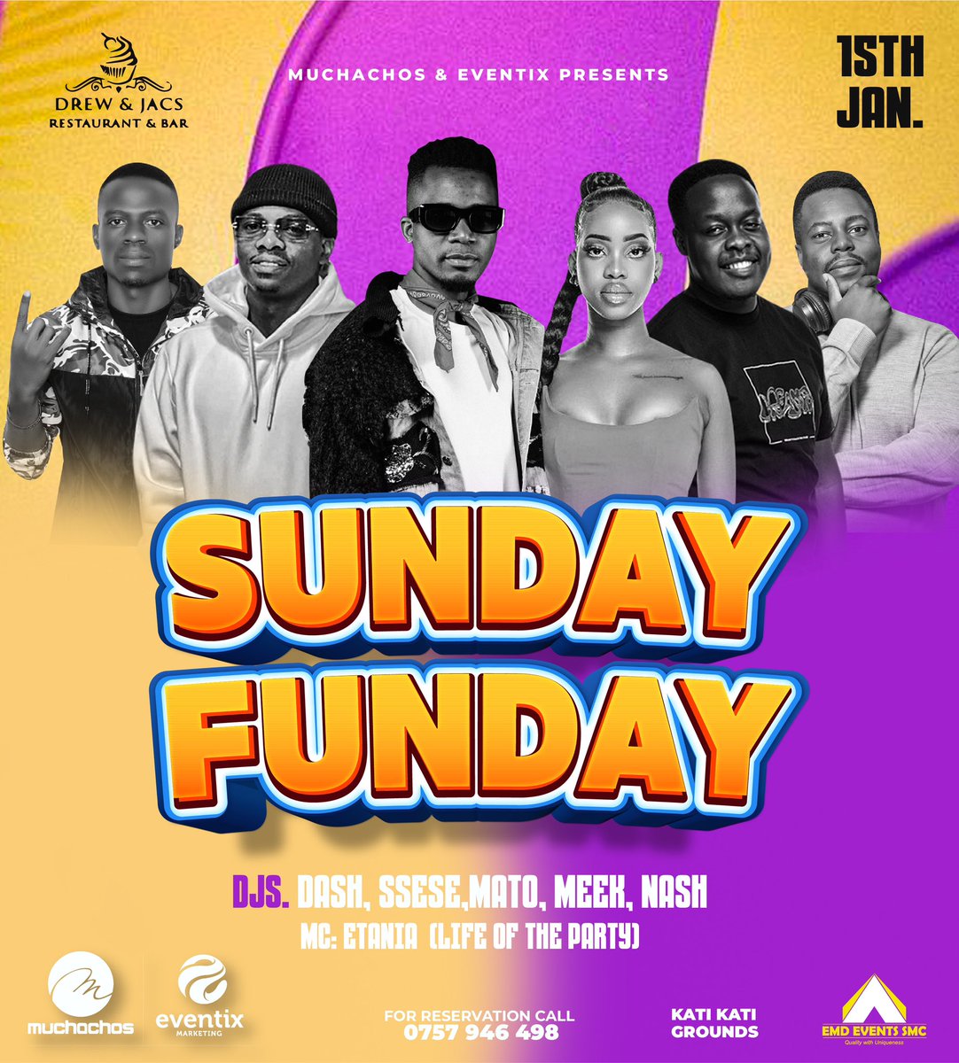 Eventix_ug's tweet photo. Keep up the energy, Keep Up the momentum. Let’s jam to the very best of the Sunday Funday at Kati Kati Grounds again. 

Enjoy the very best of @DeejayNashUg • @DJ_DashUG • @deejay_meek • @forever_etania • @mato_djy • @DJ_Ssese 

#Eventix https://t.co/lmLBmS5U62