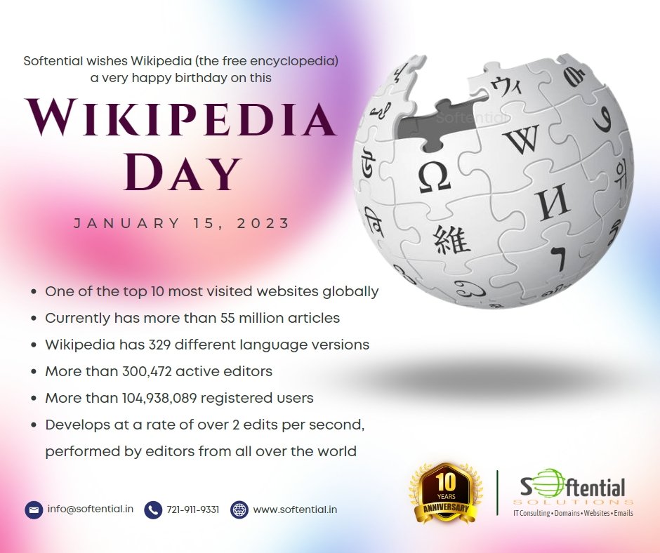 SoftentialSolut's tweet photo. Softential celebrates the birthday of Wikipedia, everyone's free encyclopedia.
#wikipediaday #Wikipedia #softential #Aligarh #india https://t.co/yvZ8UfsxVO