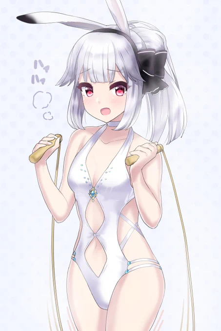 卯年なので新年から水着でなわとびトレーニングを行う臼井未幸ちゃんのイラストですこの髪型と水着の組み合わせがとても良かったです…!#オルガル2 #オルガルイラスト部 