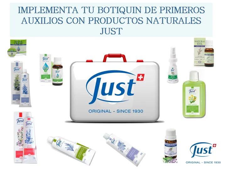 Complementa tu botiquín d #PrimerosAuxilios #BienestarFisico #BienestarEmocional para toda la familia con productos naturales de calidad Suiza #Just ideales para resfriados, cortadas, golpes, quemaduras, picaduras, dolores musculares y articulares etc #UnMundoDeSensaciones