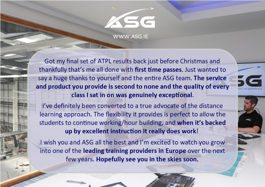 It makes our day when we receive feedback like this! A huge credit to the @asg_ato instructional team, who go above and beyond to bring their classes to life to help our students succeed. 

#ASG #ATPLtheory #Pilot #Crewlife #ASGcrew #thankyou #studentpilot #distancelearning #ATPL